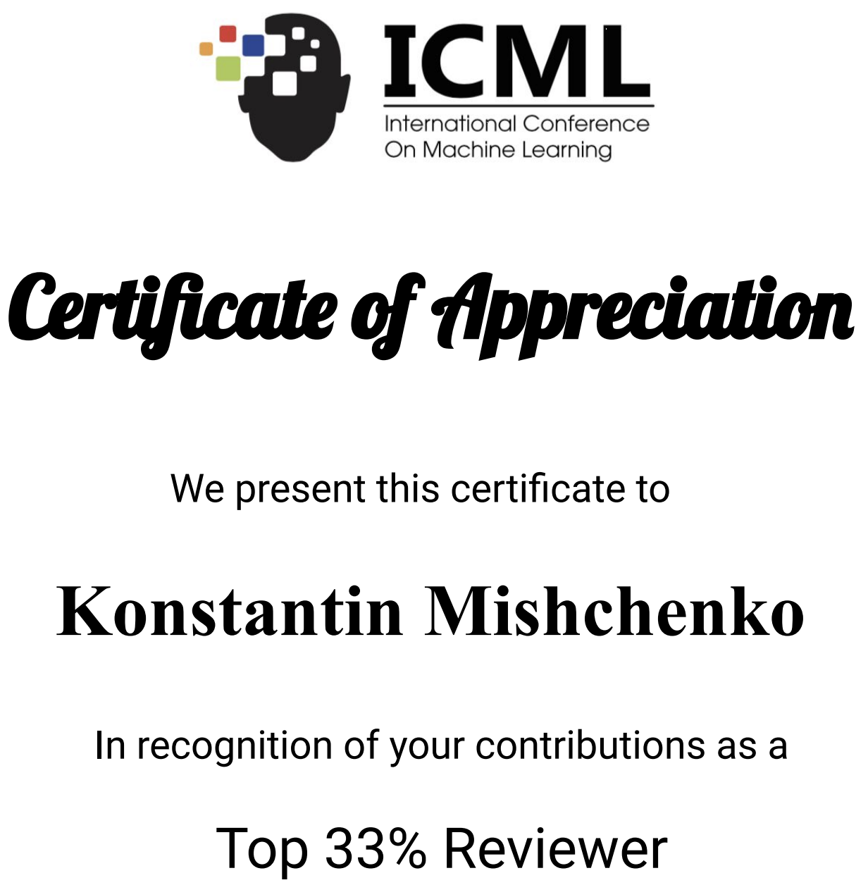 ICML Top Reviewer Konstantin Mishchenko